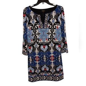 Laundry by Shelli Segal Shift Dress, White, Blue, Red, & Black Print, M, EUC!